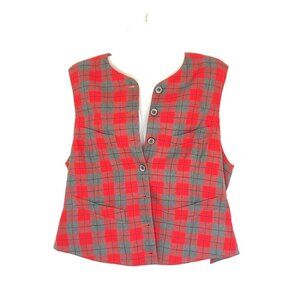 UGLY SWEATER VEST - Chaus Christmas Plaid Vest Red and Grey Flannel